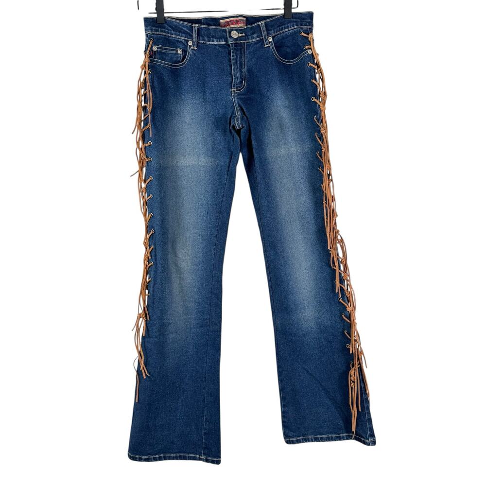 Vintage Z. Cavaricci Womens Fringe Stretch Low Rise Cotton Blend Flared Jeans 7 - Picture 3 of 11